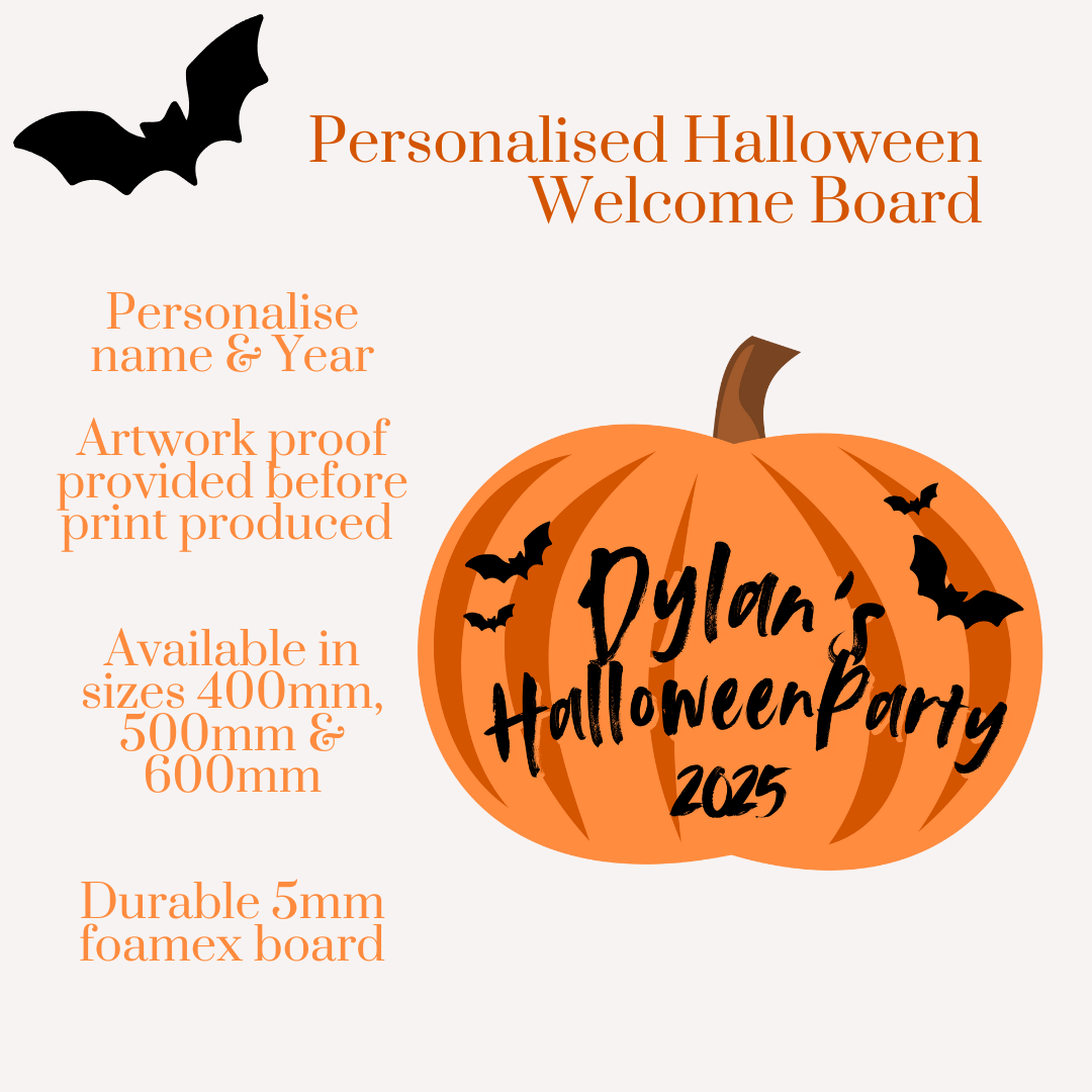 Personalised Halloween Welcome Sign | Custom Pumpkin Party Board | Spooky Halloween Party Decoration | Durable Printed Foamex