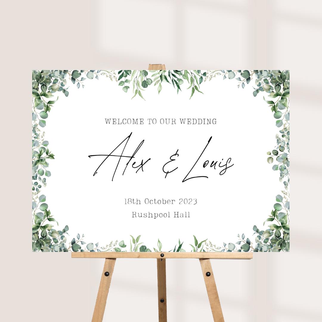 Printed Personalised Wedding Welcome Sign/Board | Wedding Selfie Props | Wedding Decorations | Botanical Leaf | A3/A2/A