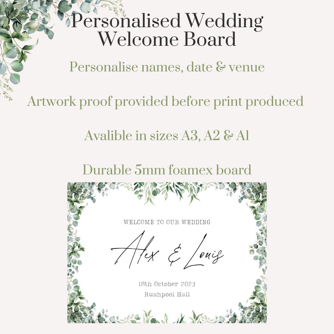 Personalised Wedding Welcome Sign – Botanical Leaf