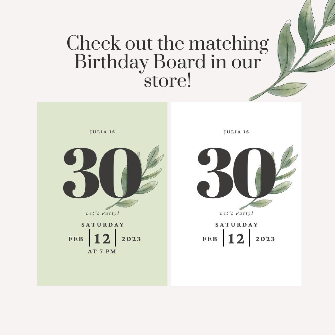 Minimalist Birthday Selfie Frame | Sage Green or White | Personalised Name, Age & Date | Botanical Party Photo Prop | Birthday Decor |