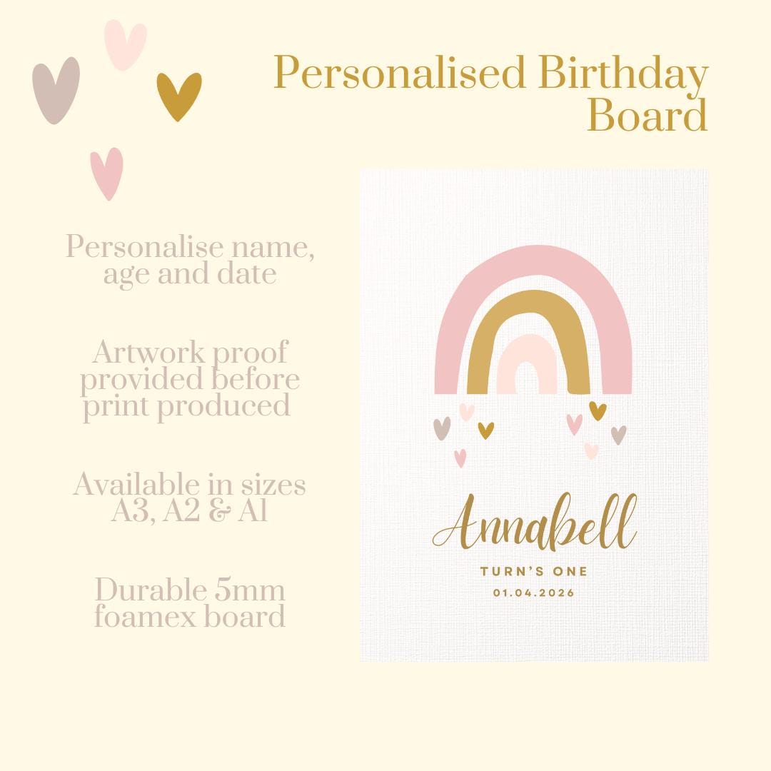 Rainbow Birthday Welcome Sign – Personalised First Birthday Party Decoration with Name, Age & Date, Boho Pastel Foam Board Keepsake