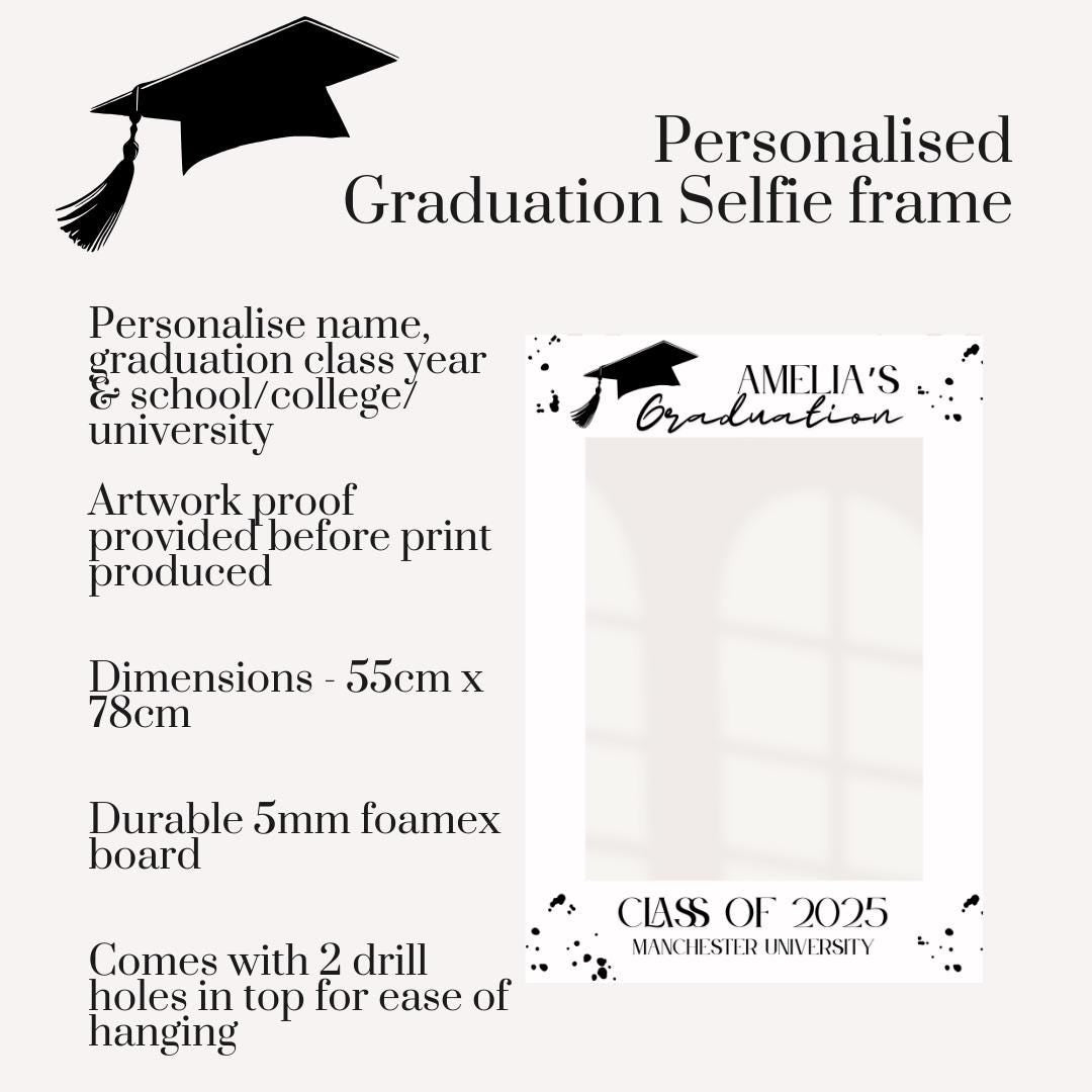 Personalised Printed Graduation Selfie Frame | Class of 2025 | Custom Name & School | Printed Photo Prop | Uni/College/School Photo Frame