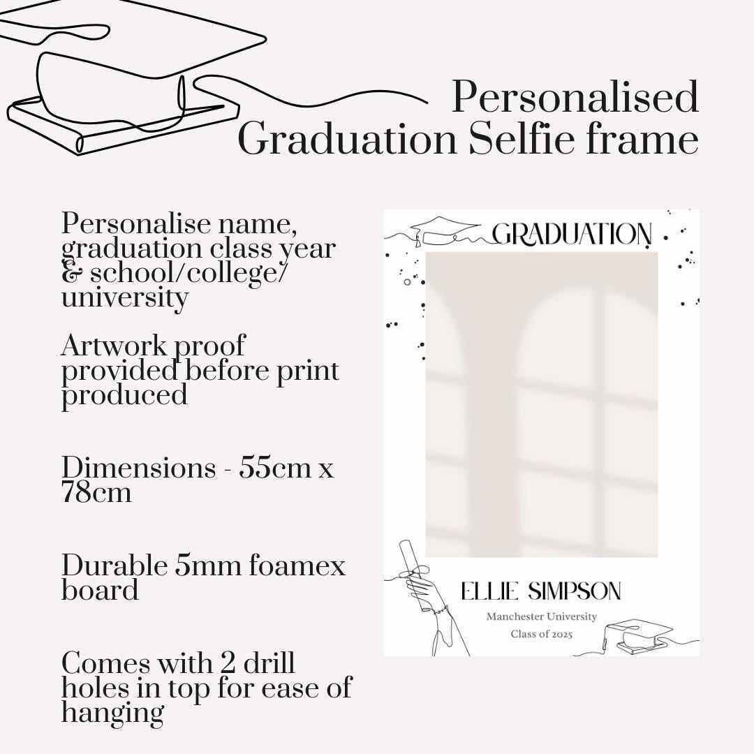 Personalised Printed Graduation Selfie Frame | Custom Name & School | Photo Prop | Uni/College/School Photo Frame