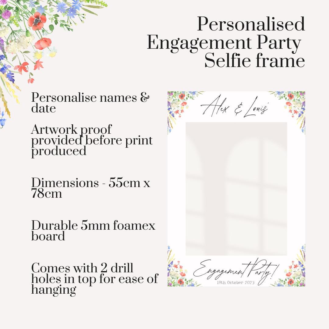 Printed Personalised Engagement Party Selfie Frame | Engagement Party Selfie Props | Engagement Party Decorations | Rustic Floral |