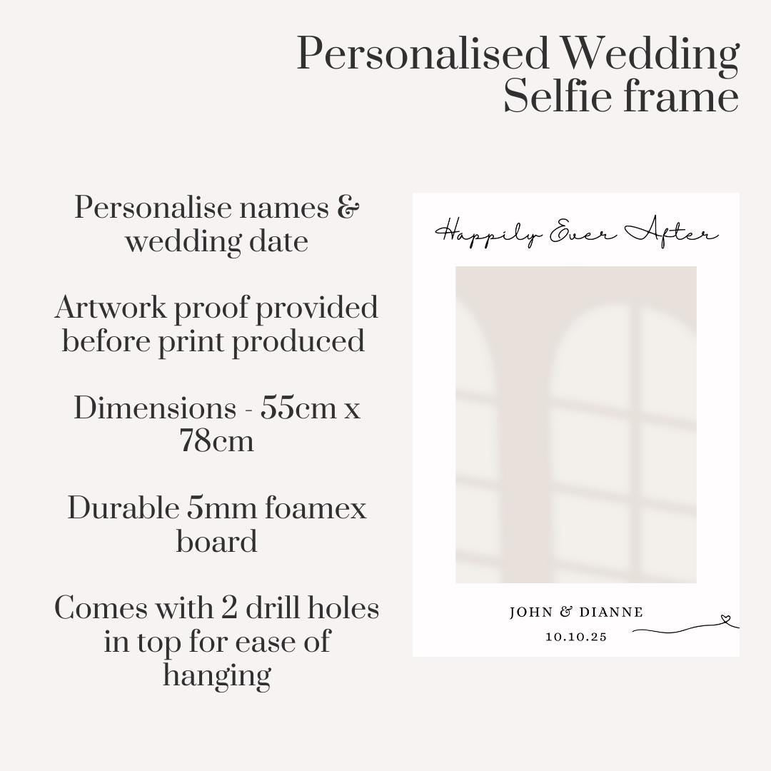 Personalised Printed Wedding Selfie Frame: Minimalist Design - Photo Booth Prop Customise Names & Date - Happily Ever After | Wedding Decor