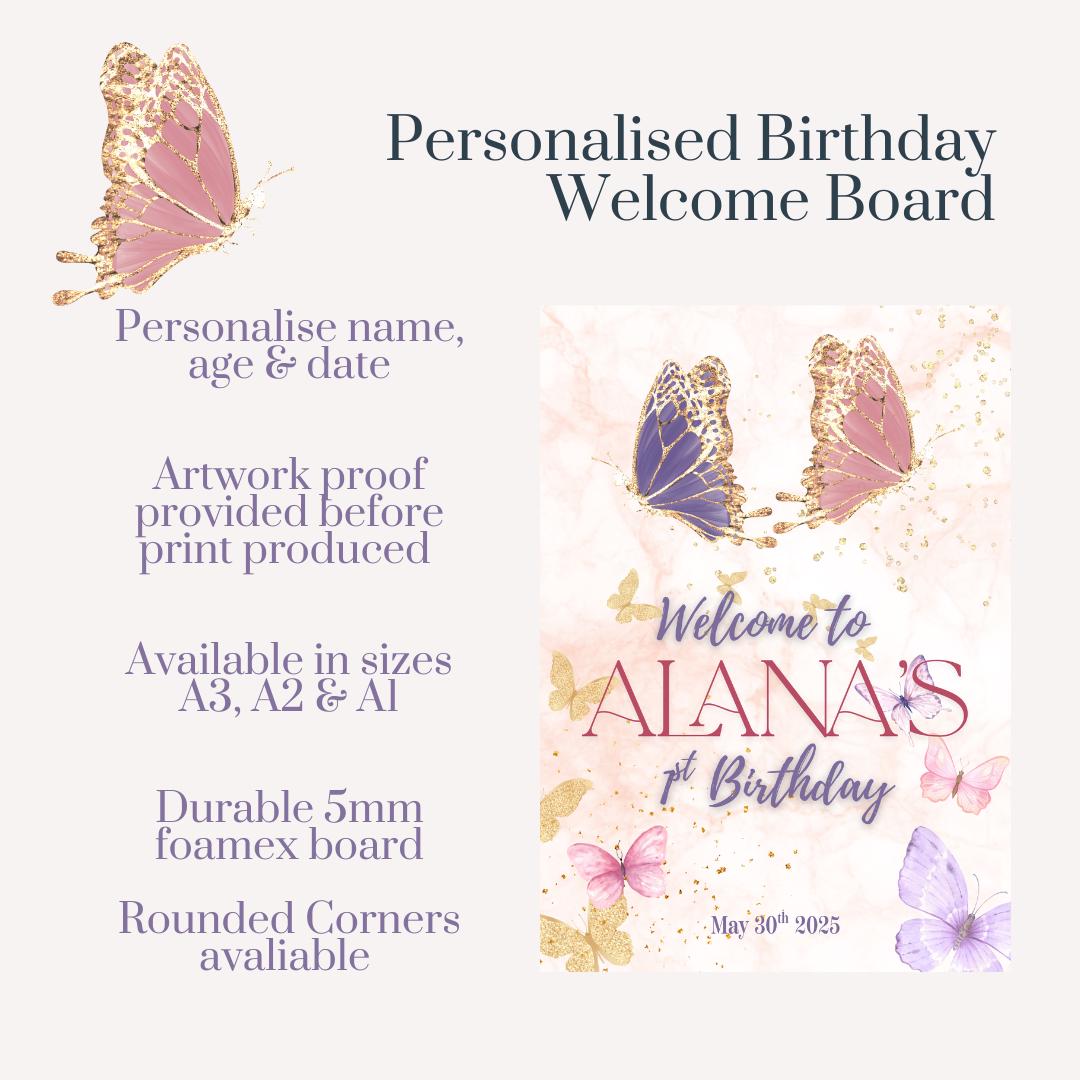 Personalised Butterfly Birthday Welcome Sign: Custom Party Decor