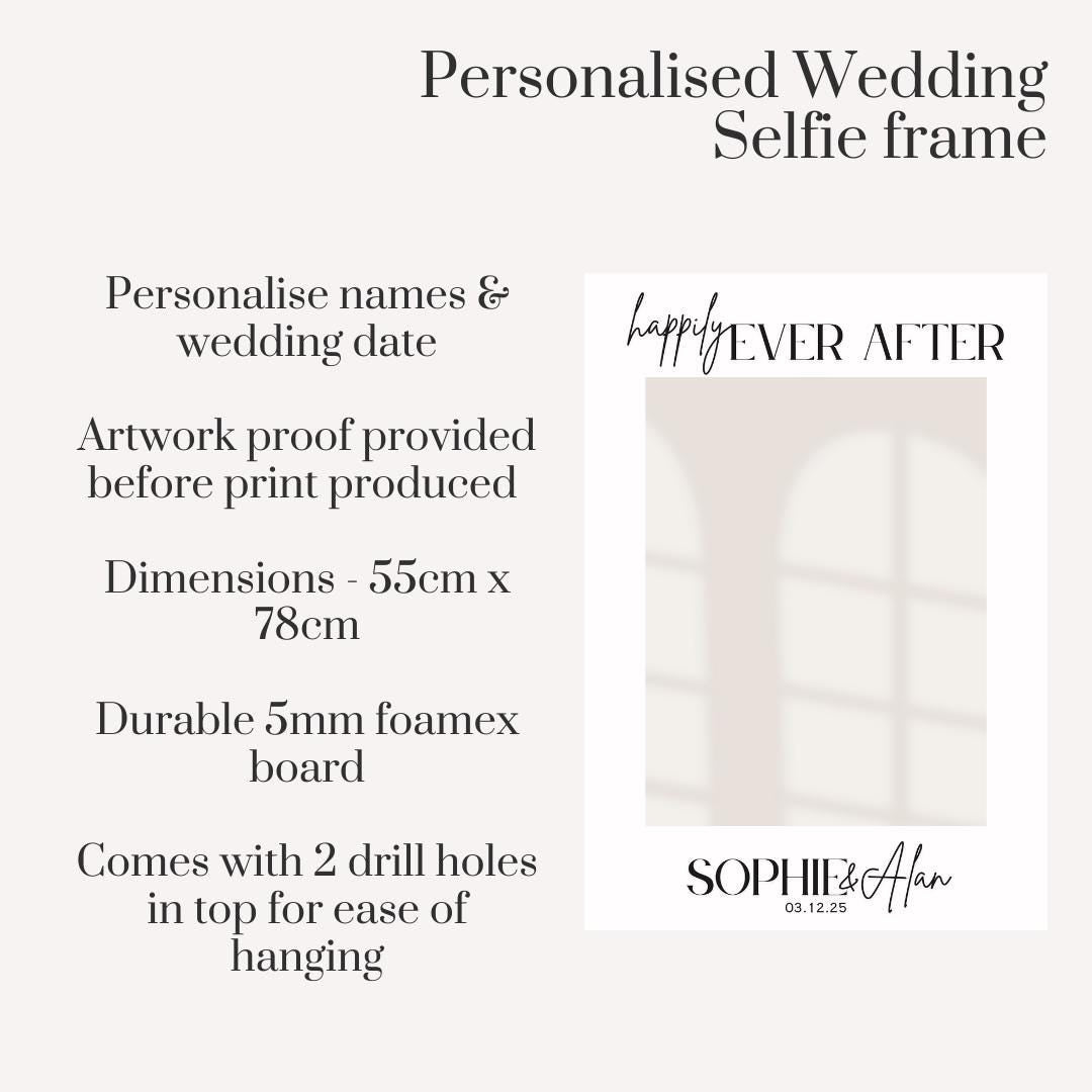 Personalised Printed Wedding Selfie Frame: Minimalist Design - Photo Booth Prop - Custom Names & Date - Wedding Decor - Happily Ever After