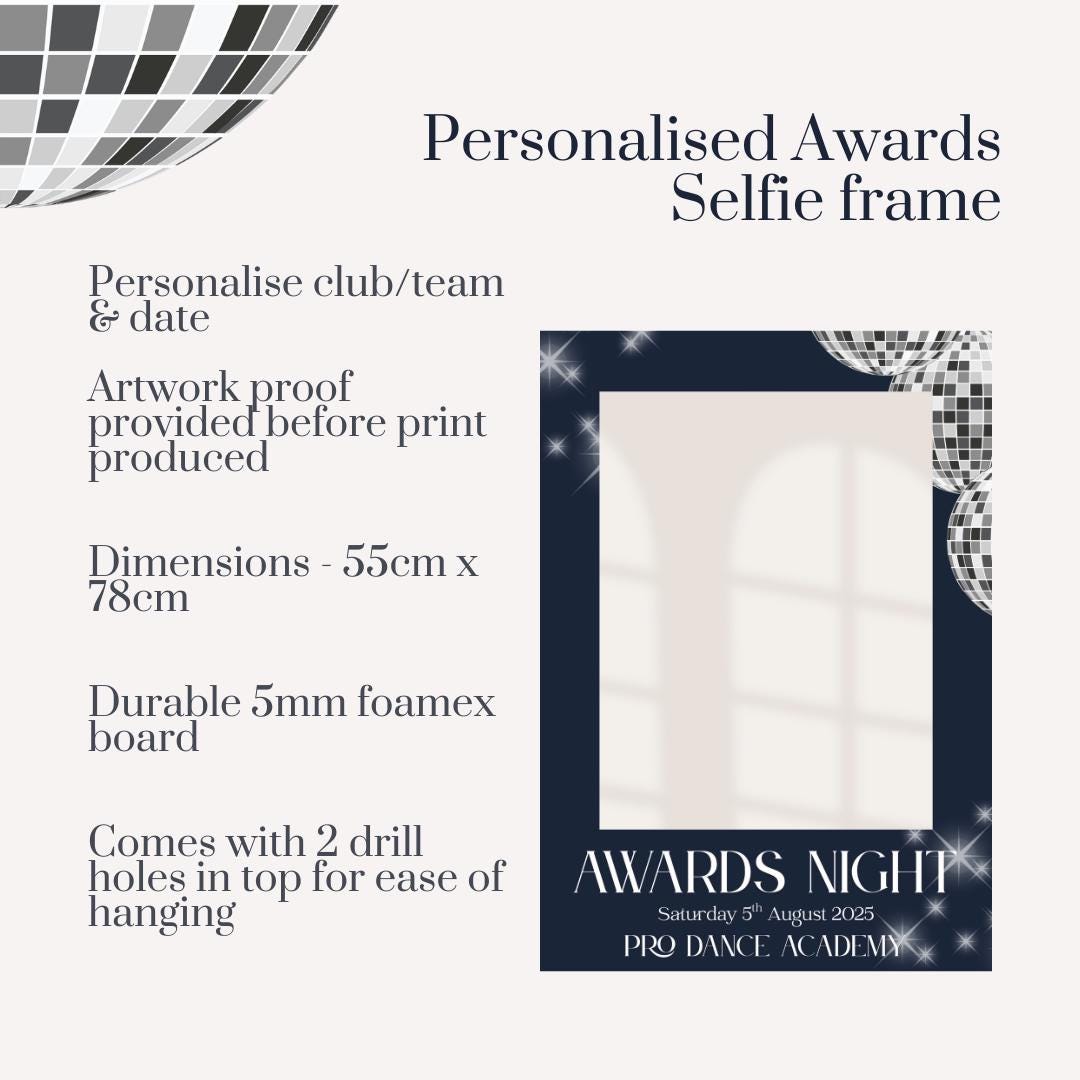 Personalised Awards Night Selfie Frame | Custom Club Awards Night Photo Prop | Disco Theme Presentation Night Frame | 55x78cm Foamex Board