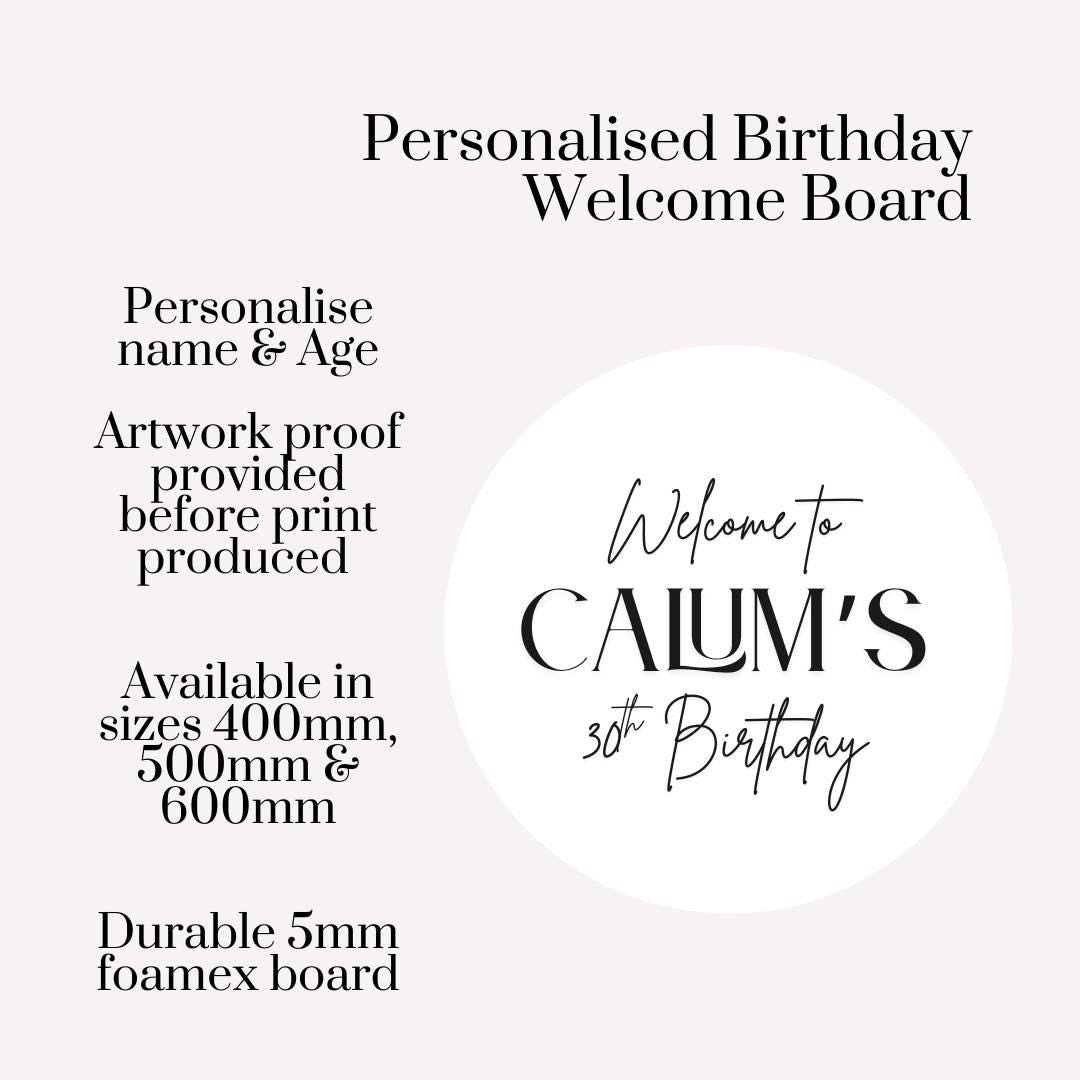 Printed Personalised Circular Birthday Welcome Sign | Minimalistic Design | Custom Name & Age | Birthday Party