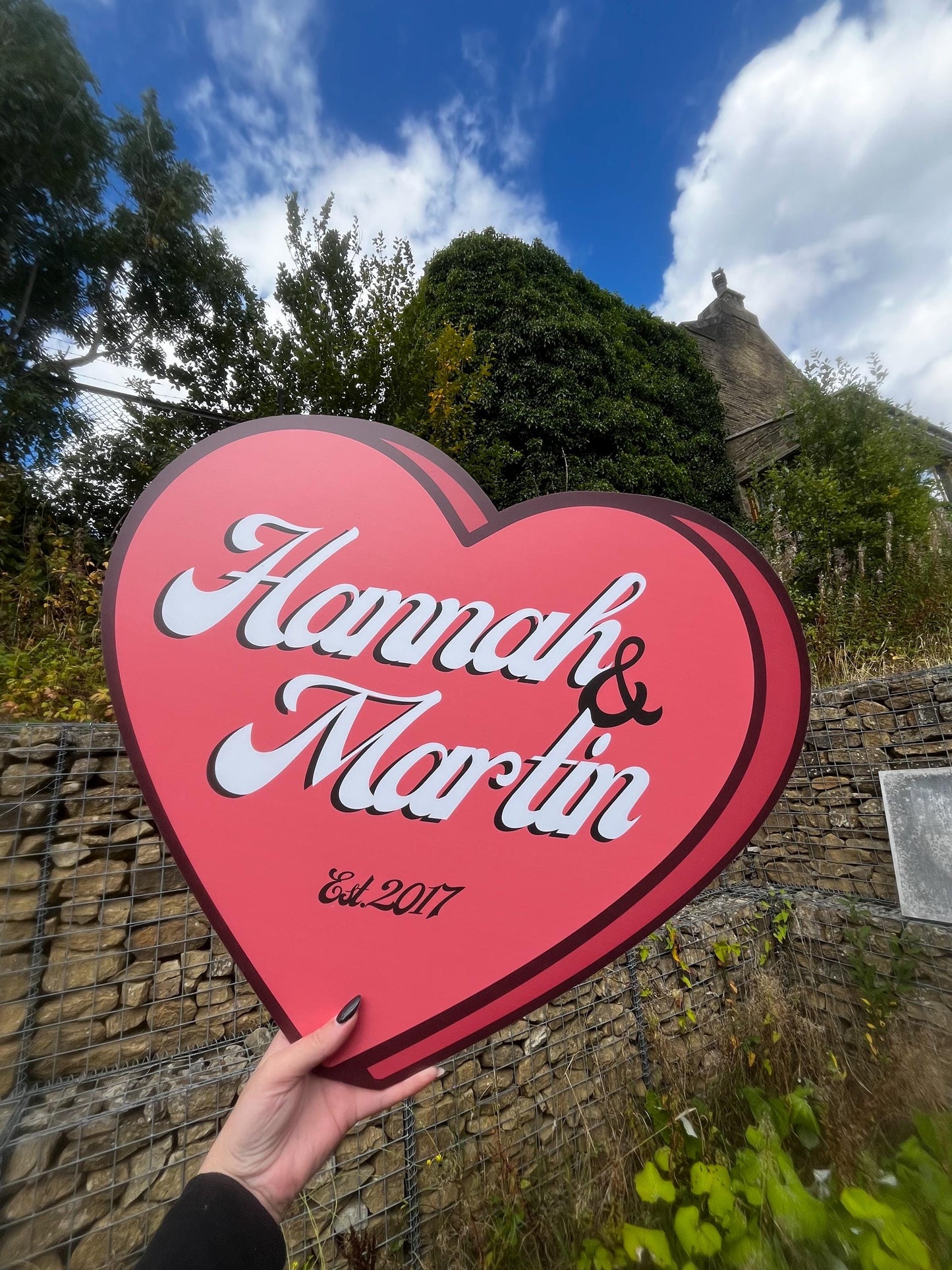 Personalised Retro Heart Wedding/Engagement Welcome Sign: Custom Names & Date - Various Sizes Available