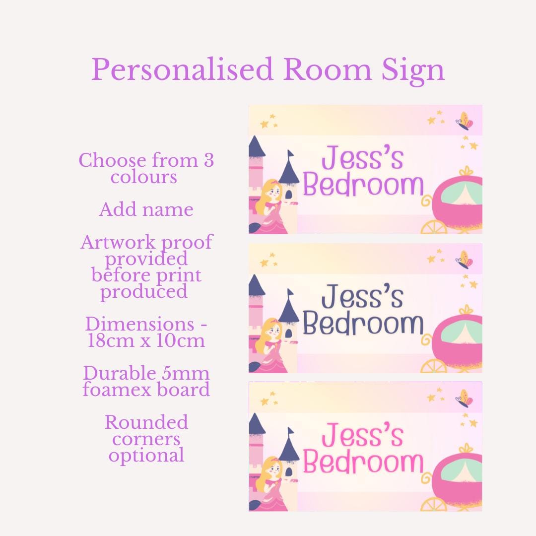 Personalised Princess Bedroom Door Sign – Fairy Tale Castle & Carriage
