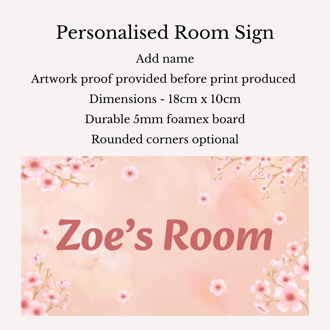 Personalised Cherry Blossom Room Sign | Custom Name Bedroom Door Plaque | Pink Floral Kids Room Decor | Flower Theme Name Sign