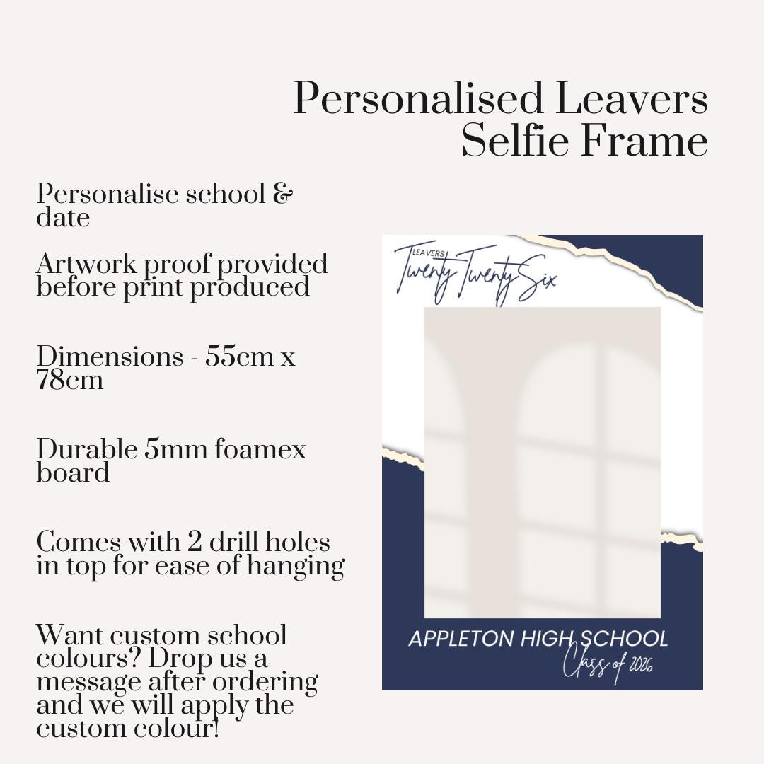 Personalised Leavers Selfie Frame, School Leavers Photo Booth Frame, Class of 2026 Sign, Custom School Prom Frame, End of Year Party Prop