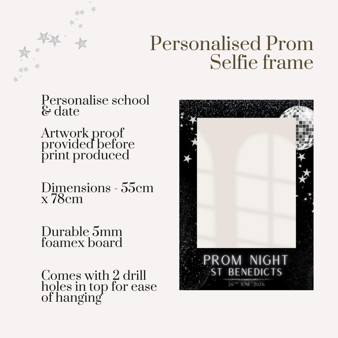 Personalised Prom Selfie Frame | Neon Glow Design | Class of 2026 | Custom School & Date | Foamex Photo Booth Prop 55x78cm
