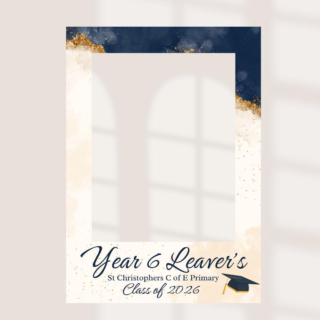 Personalised 2026 Leavers Selfie Frame, Navy Gold School Leavers Sign, Class of 2026 Photo Booth Frame, Primary School G