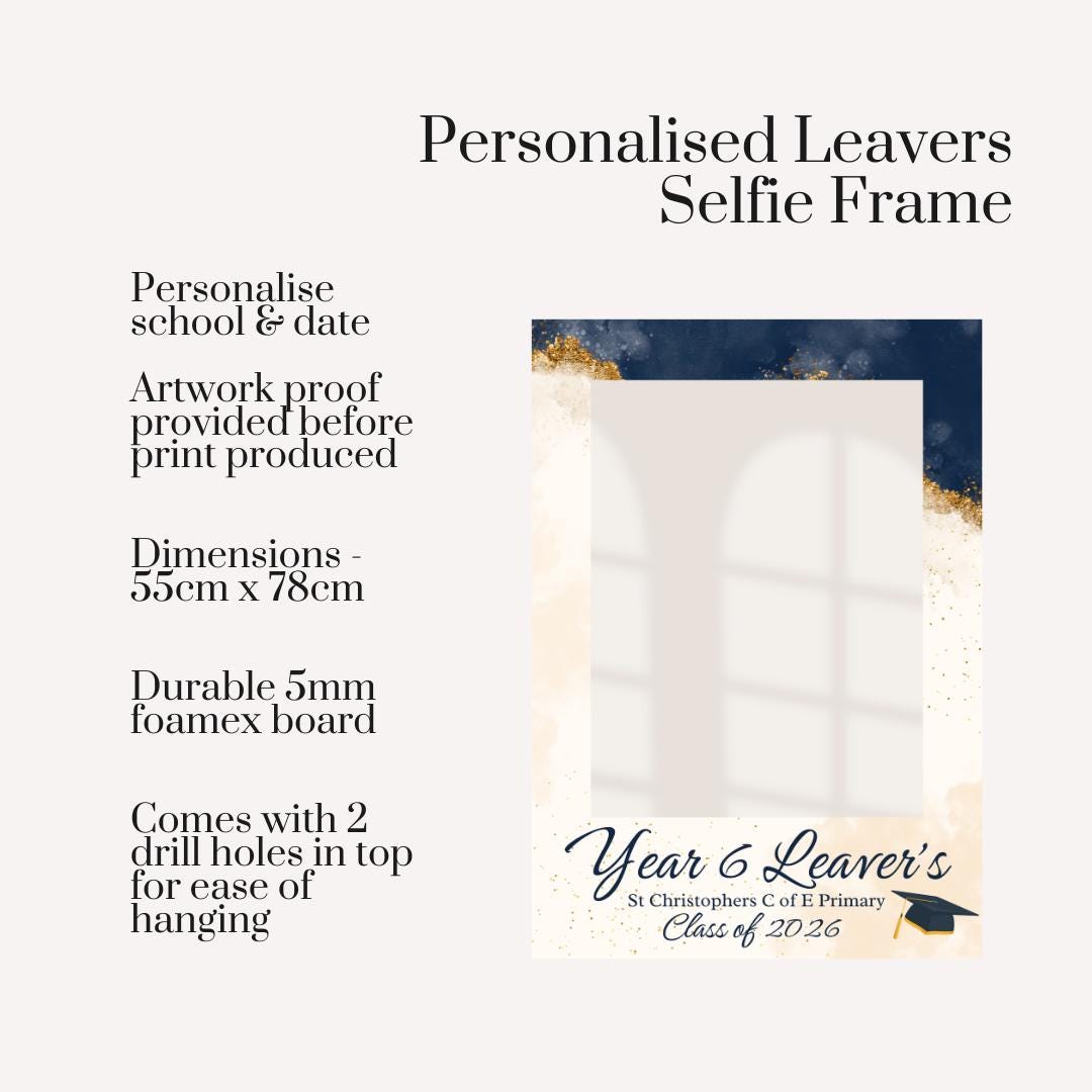 Personalised 2026 Leavers Selfie Frame – Navy Gold School