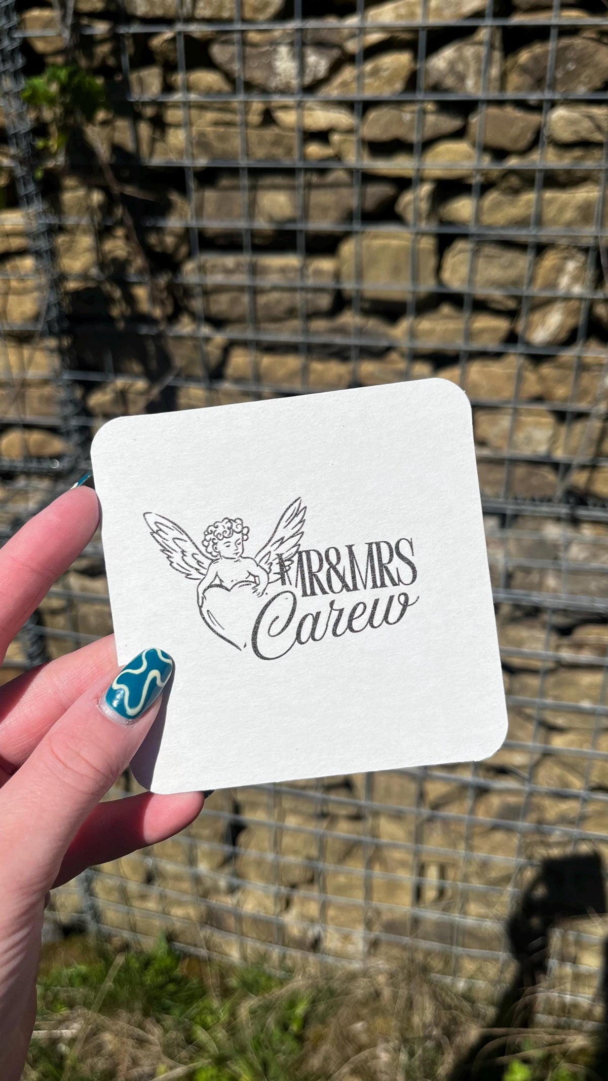 Cherub Wedding Coasters | Personalised Mr & Mrs Coasters | Romantic Wedding Favours | Names + Date Beer Mats | Square