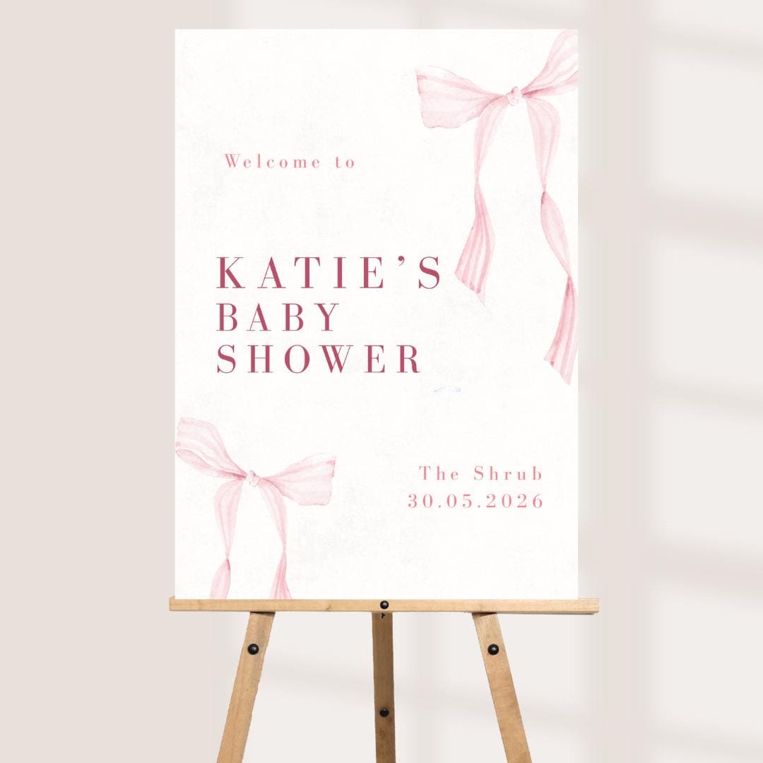 Personalised Pink Baby Shower Welcome Board | Custom Baby Shower Sign | Pink Bow Welcome Sign | Baby Shower Decorations