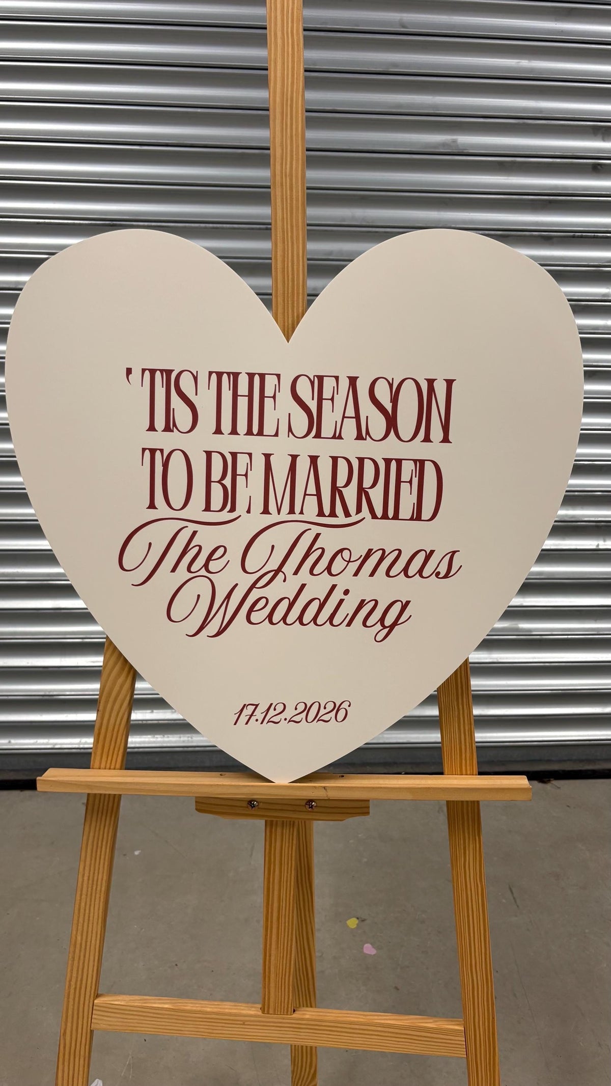 Christmas Wedding Heart Sign, Personalised Tis The Season To Be Married Board, Burgundy Green Cream Wedding Sign