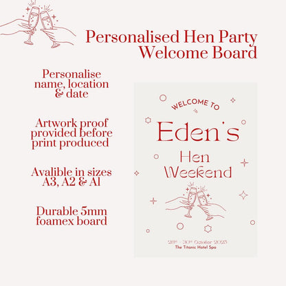 Personalised Hen Party Welcome Sign | Custom Hen Weekend Board | Bachelorette Party Decoration | Elegant Minimalist Hen Do Sign | A3, A2, A1