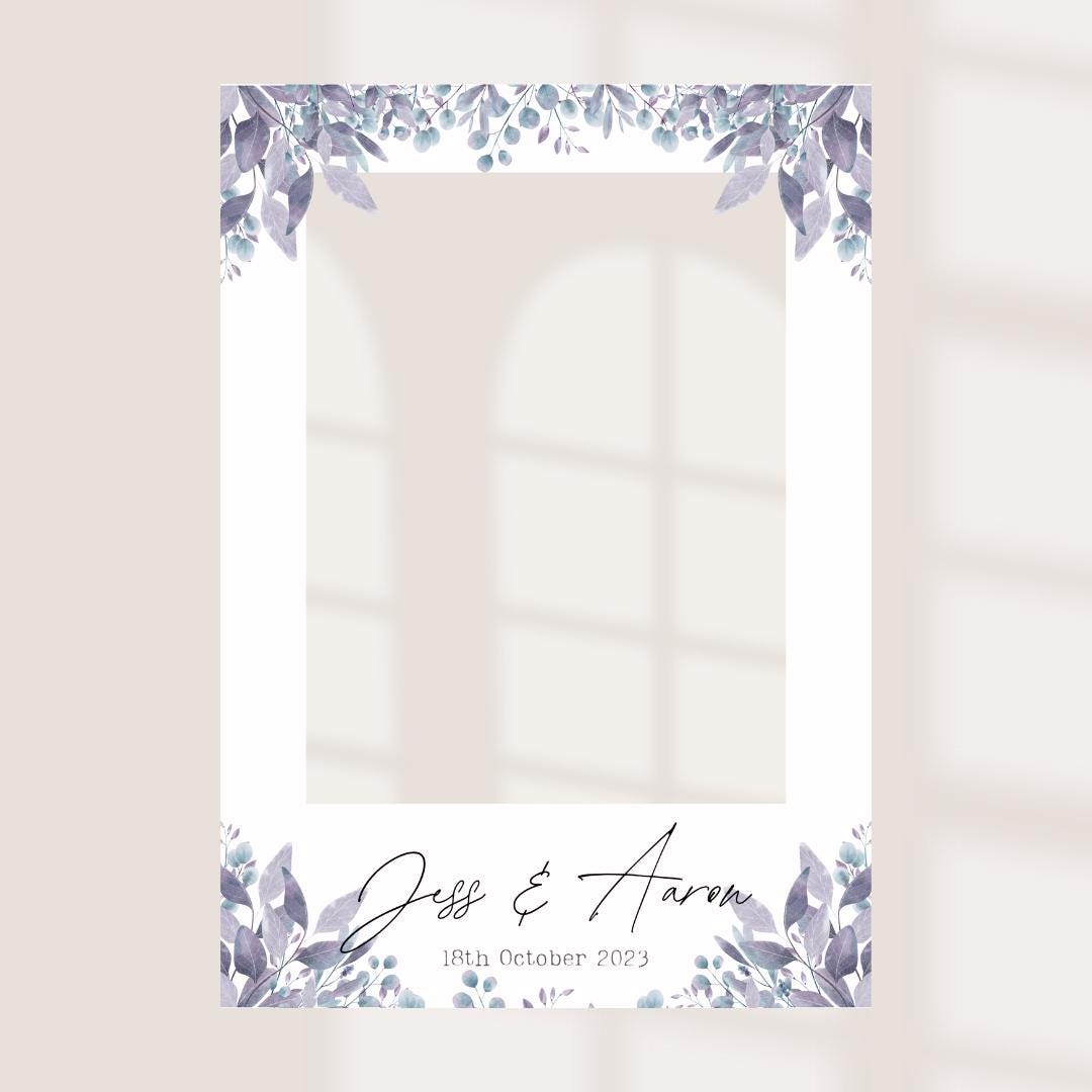 Printed Personalised Wedding Selfie Frame | Wedding Selfie Props | Wedding Decorations | Blue Botanical | Blue Rustic Fl