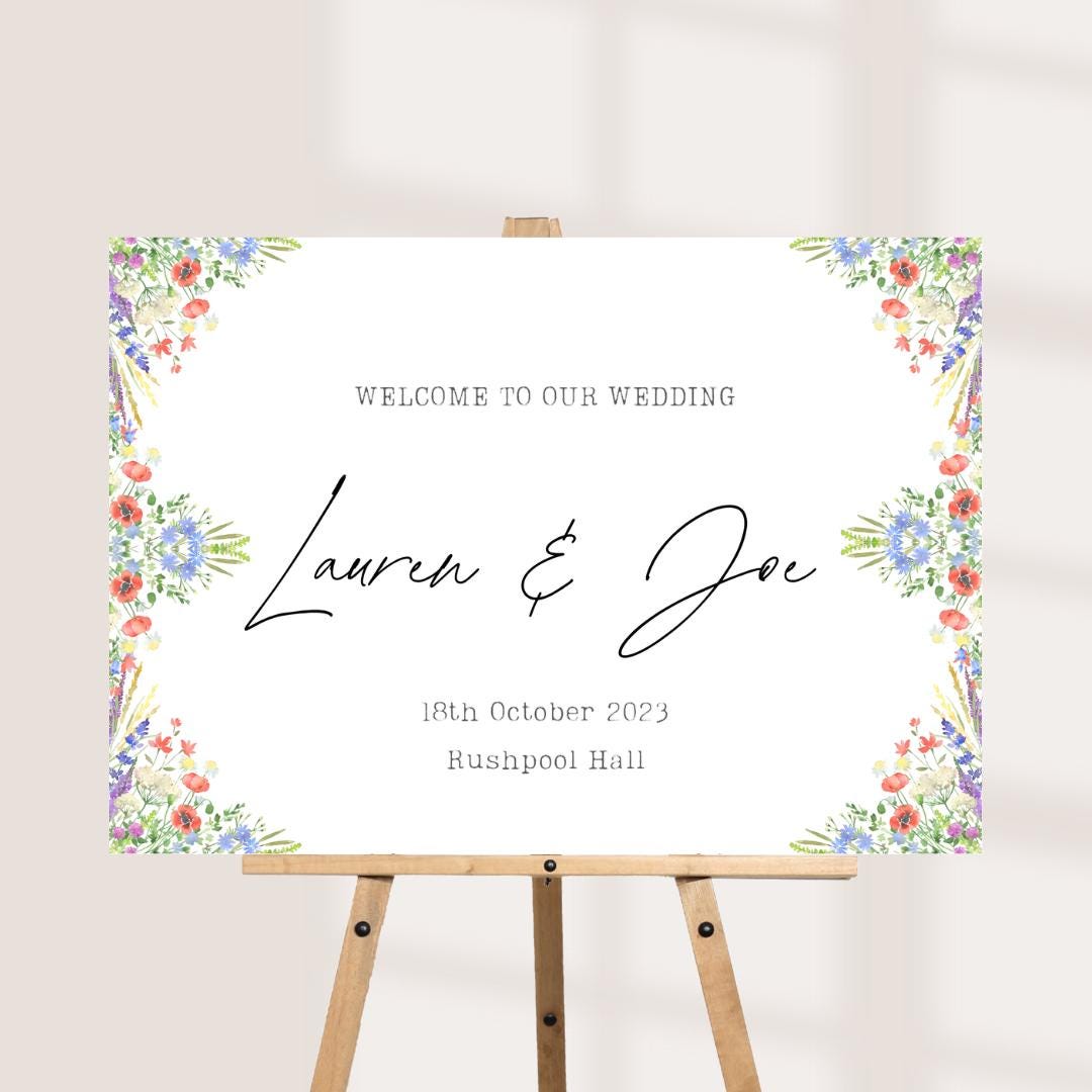 Printed Personalised Wedding Welcome Sign/Board | Wedding Selfie Props | Wedding Decorations | Rustic Floral 2  | A3/A2/