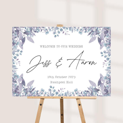 Printed Personalised Wedding Welcome Sign/Board | Wedding Selfie Props | Wedding Decorations | Blue Botanical | Blue Rus