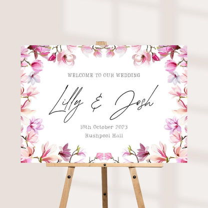 Printed Personalised Wedding Welcome Sign/Board | Wedding Selfie Props | Wedding Decorations | Pink Floral | A3/A2/A1 Si