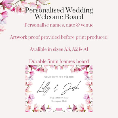 Printed Personalised Wedding Welcome Sign/Board | Wedding Selfie Props | Wedding Decorations | Pink Floral | A3/A2/A1 Sizes