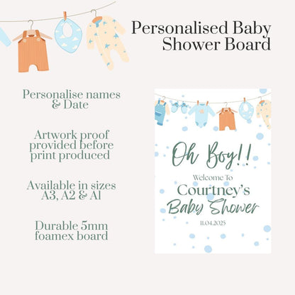 Printed Boy Baby Shower Welcome Sign – Oh Boy Personalised Foam Board, Blue Baby Shower Decor, Custom Name & Date, A3 A2 A1 Printed Sign