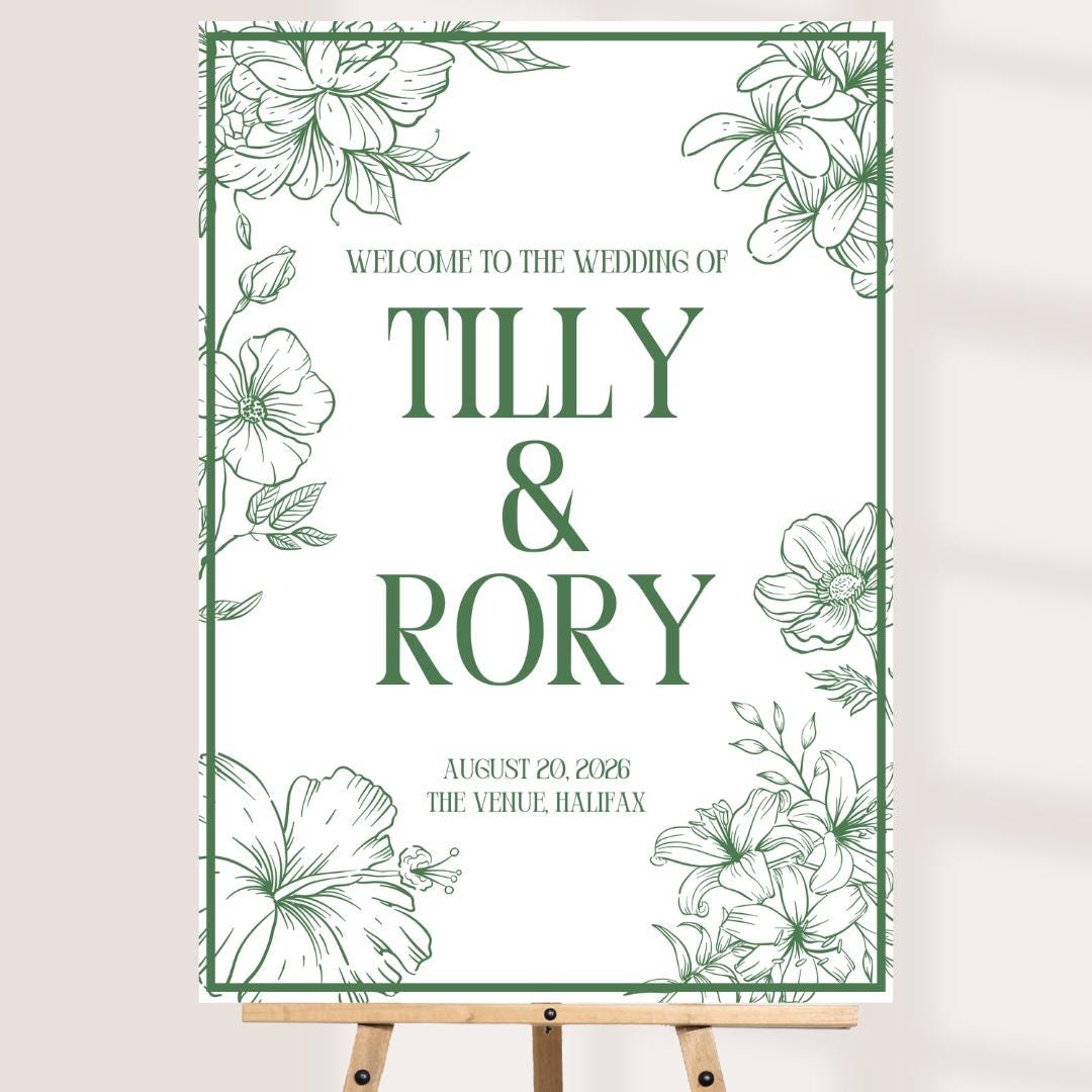 Printed Personalised Wedding Welcome Sign/Board | Wedding Selfie Props | Wedding Decorations | Green Floral |  A3/A2/A1 