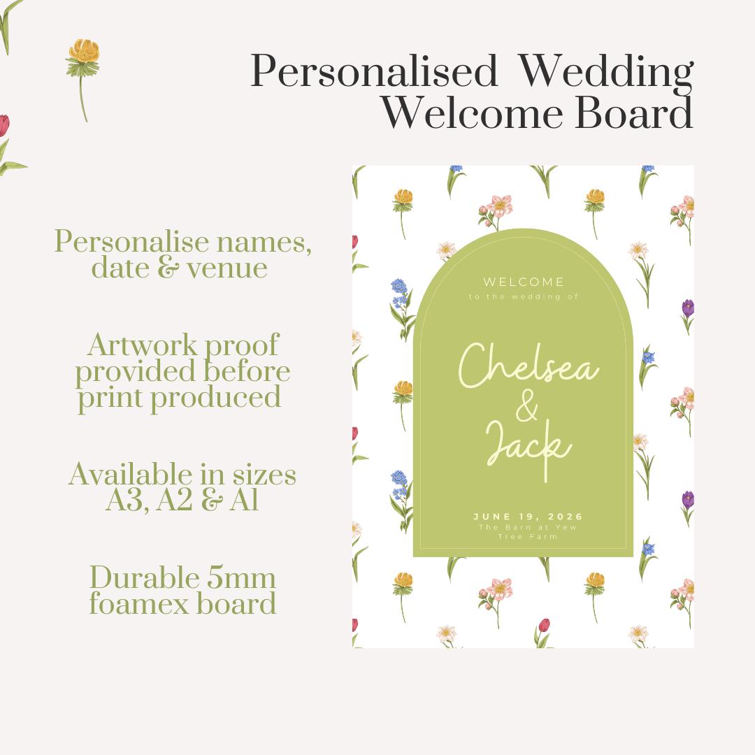 Printed Personalised Wedding Welcome Sign/Board | Wedding Selfie Props | Wedding Decorations | Rustic Floral | A3/A2/A1 Sizes