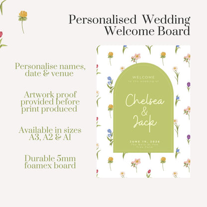 Printed Personalised Wedding Welcome Sign/Board | Wedding Selfie Props | Wedding Decorations | Rustic Floral | A3/A2/A1 Sizes