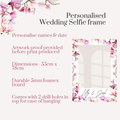Printed Personalised Wedding Selfie Frame | Wedding Selfie Props | Pink Floral | Personalised  |