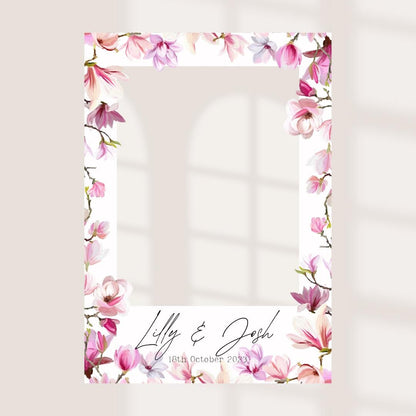 Printed Personalised Wedding Selfie Frame | Wedding Selfie Props | Pink Floral | Personalised  |