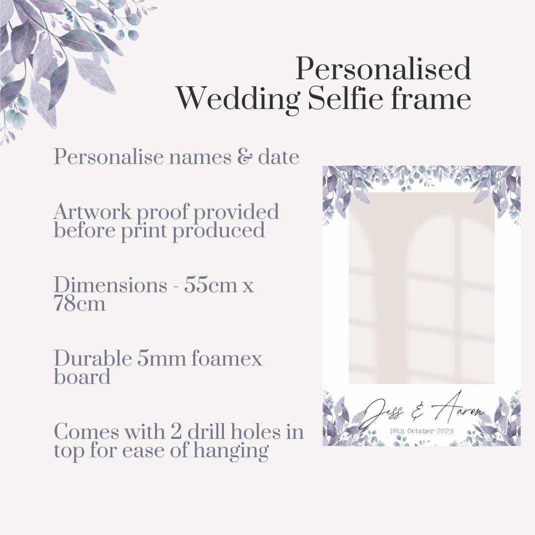Printed Personalised Wedding Selfie Frame | Wedding Selfie Props | Wedding Decorations | Blue Botanical | Blue Rustic Floral
