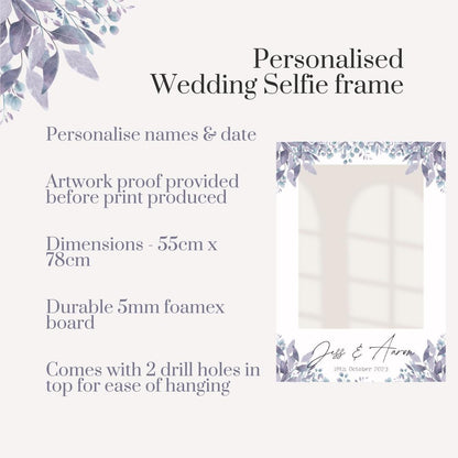 Printed Personalised Wedding Selfie Frame | Wedding Selfie Props | Wedding Decorations | Blue Botanical | Blue Rustic Floral