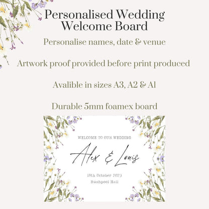 Printed Personalised Wedding Welcome Sign/Board | Wedding Selfie Props | Wedding Decorations | Rustic Floral  | A3/A2/A1 Sizes