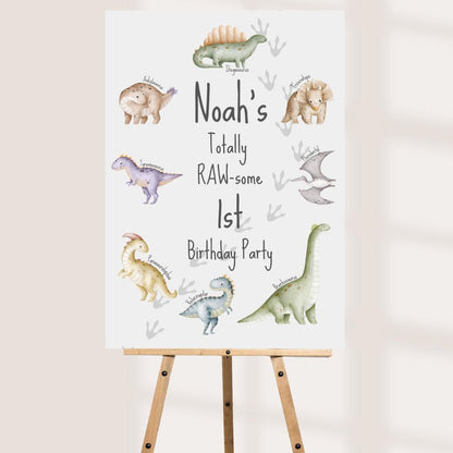 Personalised Dinosaur Birthday Welcome Sign | Totally Rawsome Dino Party Board | Custom Name & Age | A3 A2 A1 Sizes|