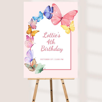 Butterfly Birthday Welcome Sign | Personalised Garden Party Board | Custom Name, Age, Date & Time | A3 A2 A1 Sign | Girls Birthday Decor
