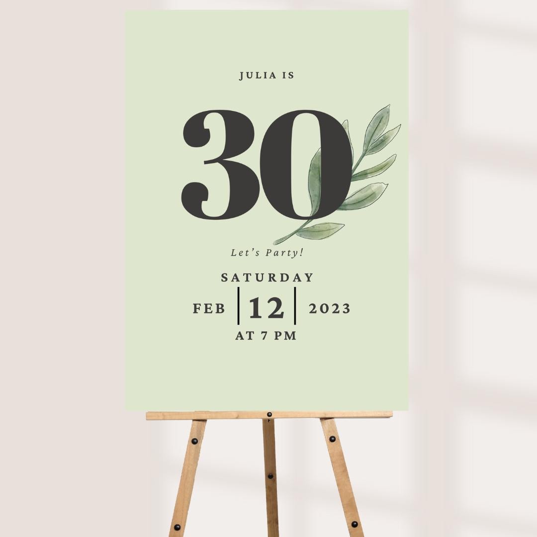 Minimalist Milestone Birthday Welcome Sign | Sage Green or White | Personalised Name, Age & Date | A3 A2 A1 Sign| Birthd