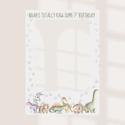 Personalised Printed Dinosaur Birthday Selfie Frame: Dino Party Photo Prop (55x78cm)