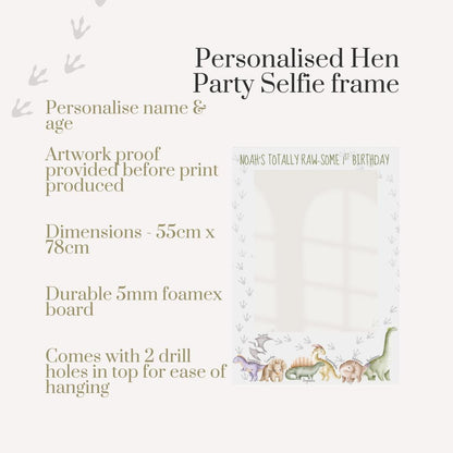 Personalised Printed Dinosaur Birthday Selfie Frame: Dino Party Photo Prop (55x78cm)
