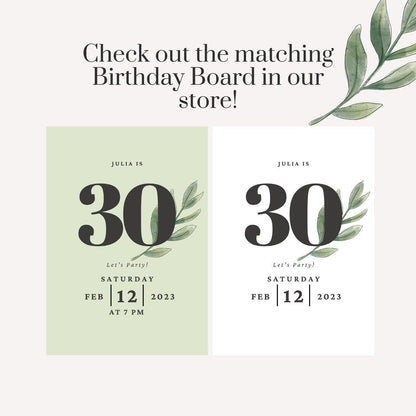 Minimalist Birthday Selfie Frame | Sage Green or White | Personalised Name, Age & Date | Botanical Party Photo Prop | Birthday Decor |