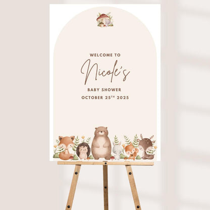 Personalised Printed Woodland Baby Shower Welcome Sign: Forest Animals, Custom Foam Board
