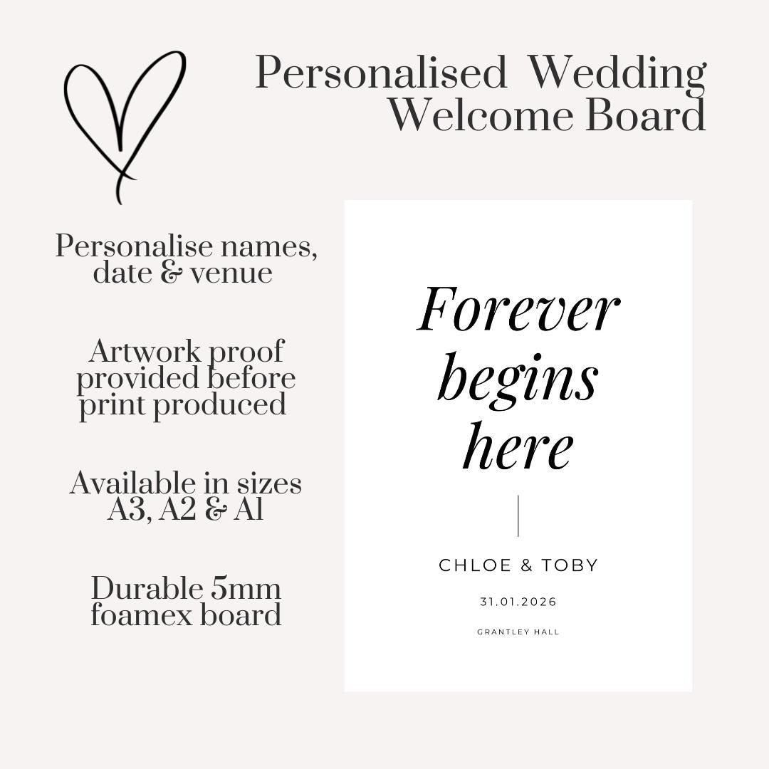 Printed Wedding Welcome Sign/Board | Wedding Selfie Props | Wedding Decorations | Minimalistic | Modern | Personalised  | A3/A2/A1 Sizes