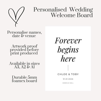 Printed Wedding Welcome Sign/Board | Wedding Selfie Props | Wedding Decorations | Minimalistic | Modern | Personalised  | A3/A2/A1 Sizes