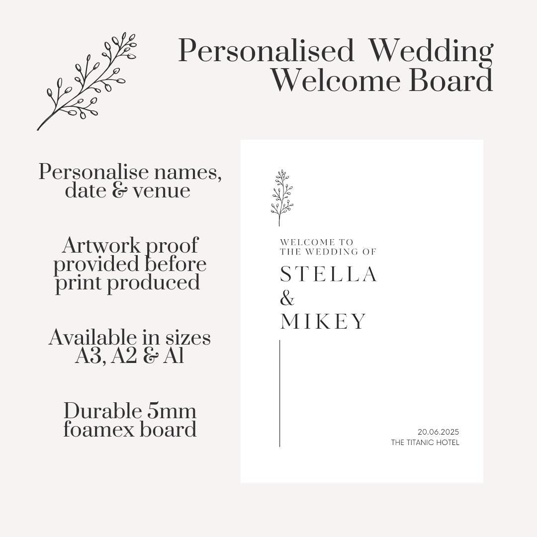 Printed Personalised Wedding Welcome Sign/Board | Wedding Selfie Props | Wedding Decorations | Minimalistic | Modern | A3/A2/A1 Sizes