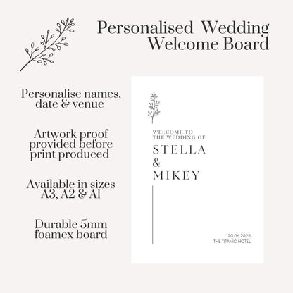 Printed Personalised Wedding Welcome Sign/Board | Wedding Selfie Props | Wedding Decorations | Minimalistic | Modern | A3/A2/A1 Sizes