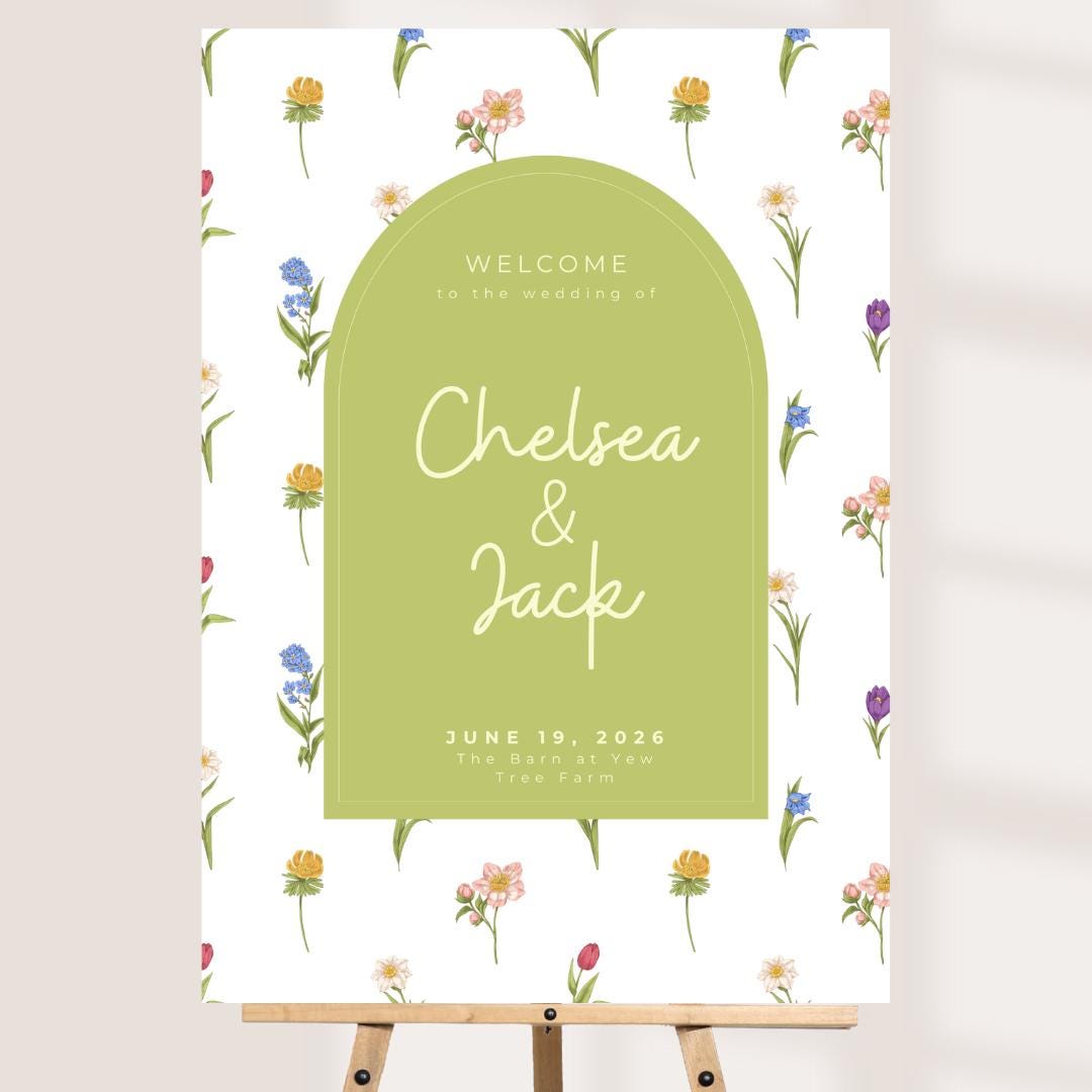 Printed Personalised Wedding Welcome Sign/Board | Wedding Selfie Props | Wedding Decorations | Rustic Floral | A3/A2/A1 